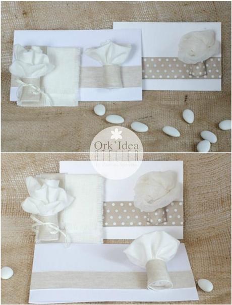 PARTECIPAZIONI E CONFETTI CON ROSE IN STOFFA / Textile roses announcements and party favors