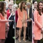 Kate Middleton con un cappotto color pesca firmato Tara Jarmon. Il cappotto è andato a ruba in poche ore