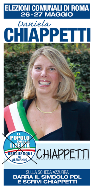 Brava Daniela Chiappetti che, candidata nel partito degli imbrattatori più accaniti, aderisce invece alla campagna imbratto zero. Se volete votare i PDL al Comune, esprimete preferenza per lei