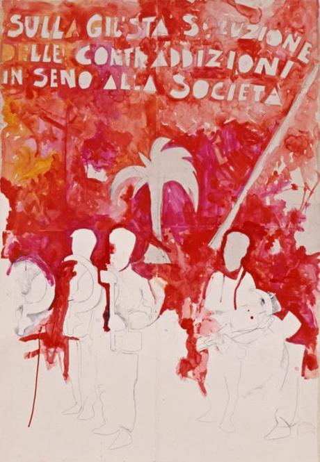 Mario Schifano, Sulla giusta soluzione delle contraddizioni in seno,alla società, 1968, Smalto e grafite su carta, 140 x 120 cm