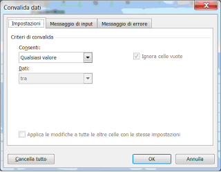 Regole di validazione con Excel