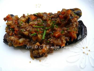 Melanzane, carne tritata e miso (茄子の肉みそかけ).....　per un Blog Party