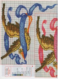 Schema punto croce: Pannello nascita (cicogna e fiocco rosa o blu)