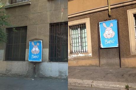 Emergenza Babò. Il topo-coniglio su sfondo azzurro che ha incartato la città. Lanciare una marca d'abbigliamento con una campagna totalmente abusiva può restare cosa impunita?