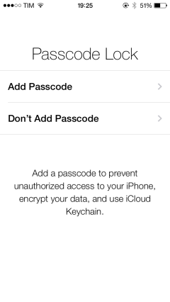 PassCode Lock primo avvio iOS 7