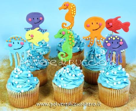 Tutorial cupcakes dell'estate con soggetti marini: medusa, pesce, cavalluccio marino, polipo