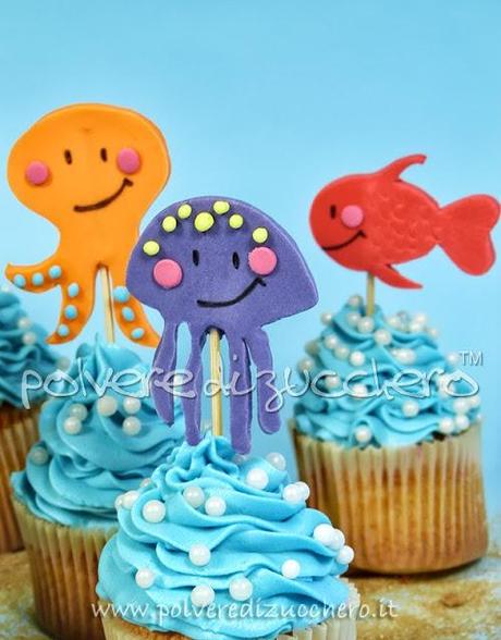 Tutorial cupcakes dell'estate con soggetti marini: medusa, pesce, cavalluccio marino, polipo