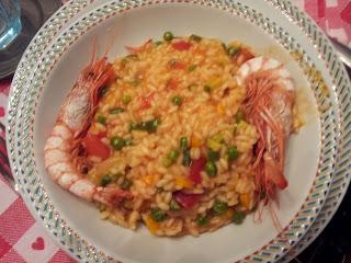 Risotto con le verdurine e i gamberi - Risotto avec les petits legumes et les crevettes - Risotto with little vegetables and shrimps