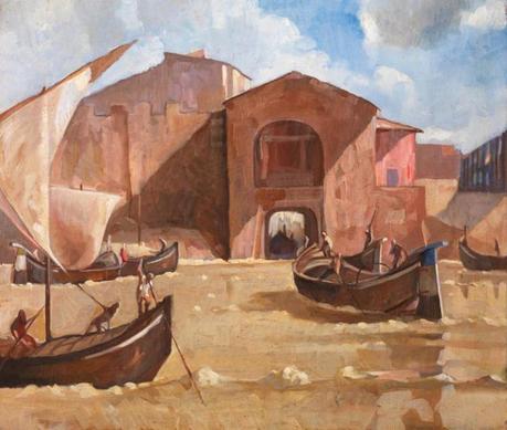 Spartaco Carlini, Porta a Mare. Navicelli in riposo, olio su tela, cm. 47x53,5
