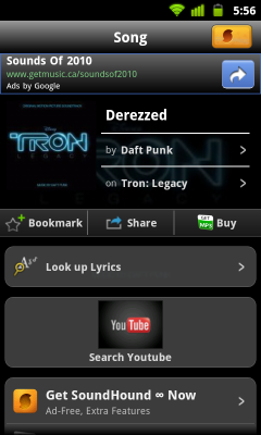 thumb 550 SoundHound Tron Free ID SoundHound, cerca e trova i nomi delle canzoni che non conosci su Android