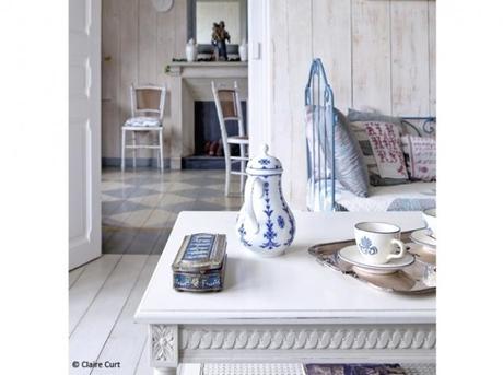 Table basse bois blanc porcelaine Table basse bois blanc porcelaine