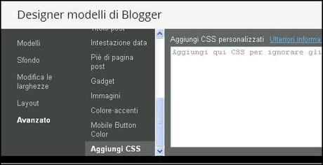 aggiungi css al blog