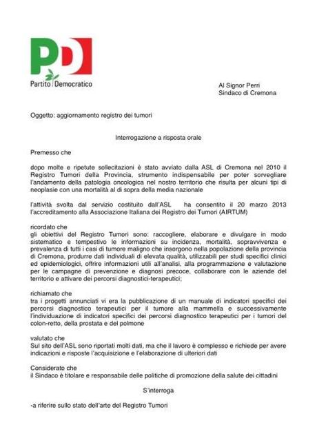 Registro tumori. Il Pd chiede di fare il punto e di promuovere un approfondimento aperto alla cittadinanza 20130809-203959.jpg