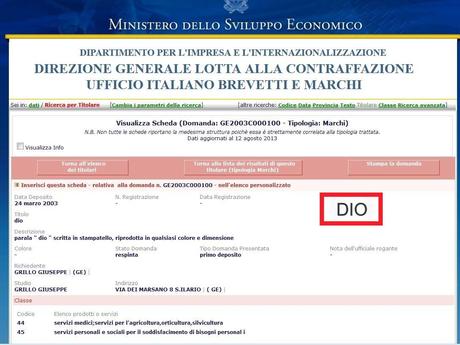 Autodeificazione: il 24 Marzo 2003 qualcuno ha depositato in un Ufficio italiano Brevetti la richiesta di registrare la parola DIO, apponendovi il marchio di copyright finalizzato ad un uso esclusivo del termine per il soddisfacimento di bisogni person...