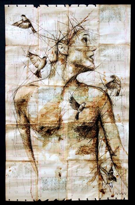Portrait-Paintings-on-Old-Ledger-Paper-with-Coffee-by-Artist-Michael-Aaron-Williams