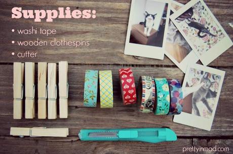 DIY: washi tape, instax mini and wooden clothespins