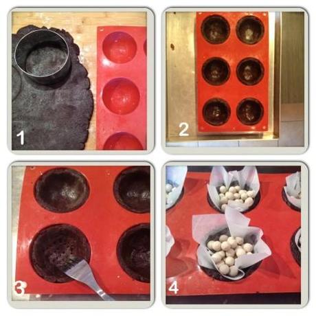 Tartellette al Cacao con caramello al burro salato e cioccolato Coppare e cuocere la frolla