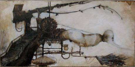 Sergio Padovani, L’ACCELERATORE HINDEMBURG, Olio,bitume,resina su tela 60×30 cm, 2013 ,courtesy Sergio Padovani, Ph. Indy Talullah