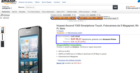 Offertona Amazon: Huawei Ascend Y300 a soli 98 euro