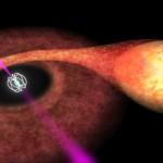 Visione artistica di un sistema binario composto da una pulsar e una stella di piccola massa (Crediti: ESA)