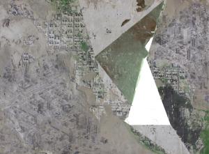 Marco Mendeni, SimCity09, software screenshot on concrete, wax, oxide, 60x80cm, 2013. Courtesy Theca Gallery