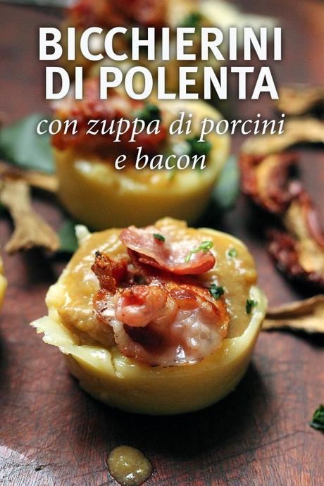 Bicchierini di polenta con zuppa di porcini pronti