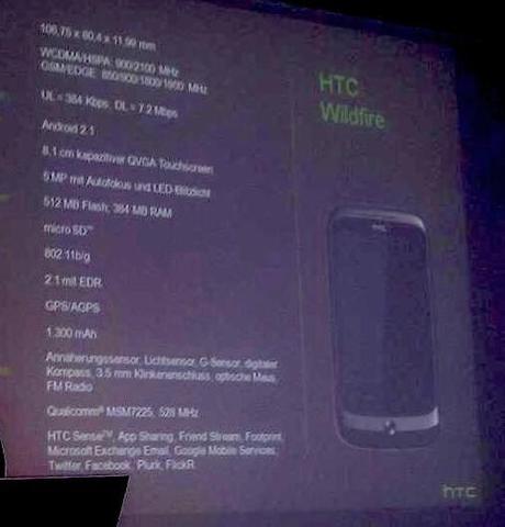 HTC: ecco la prima immagine di Wildfire con Android 2.1