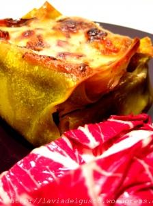 lasagne-verdi radicchio-e-gorgonzola-blog- la via-del gusto_ Fagottini di lasagne verdi al radicchio e gorgonzola