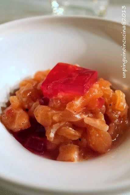 Tartare di salmone con gelatina al bitter Campari