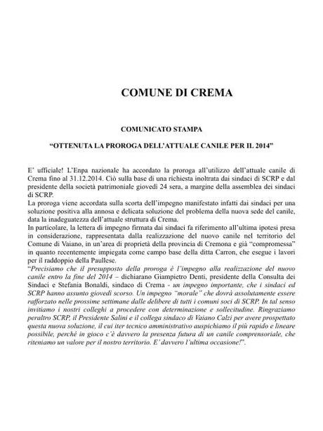 Il canile di Crema sarà salvo. “Impegno morale” dei Comuni della zona per una nuova sede 20131030-102620.jpg