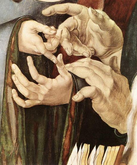 Christ Among the Doctors (detail), Albrecht Dürer, ca. 1506....#hands