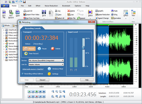 screenshot01 recordb Audio Editor Deluxe 9 Gratis: Il miglior programma per convertire, tagliare, comprimere, unire ed applicare effetti ai tuoi file Audio [Windows App]