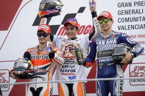 Podio Jorge Lorenzo Dani Pedrosa Marc Marquez Valencia 2013 yfr_editorial_use_pictures