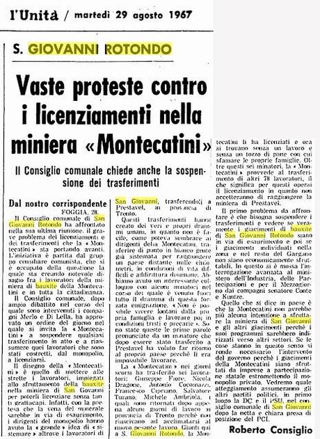 La miniera di bauxite di San Giovanni Rotondo nei ritagli dell'Unità La miniera di bauxite di San Giovanni Rotondo nei ritagli dell'Unità