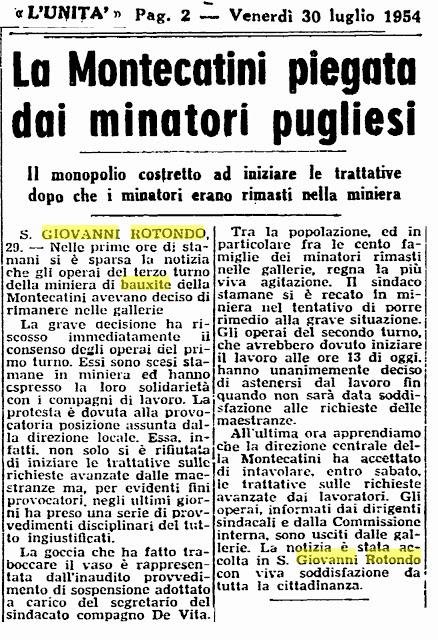 La miniera di bauxite di San Giovanni Rotondo nei ritagli dell'Unità La miniera di bauxite di San Giovanni Rotondo nei ritagli dell'Unità