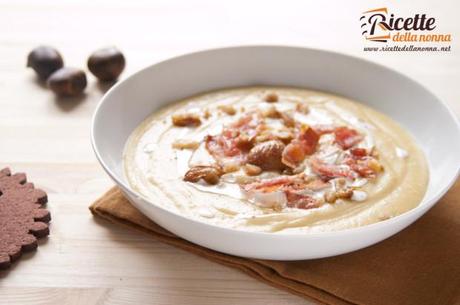 Zuppa di patate e castagne patate porri castagne pancetta
