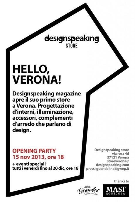 DESIGNSPEAKING_STORE_INVITO NEWS. Invito inaugurazione DESIGNSPEAKING STORE Verona venerdì 15 novembre ore 18