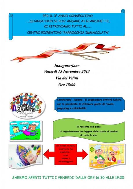 Manifesto inaugurazione copia Torna il Centro Ricreativo per bimbi e famiglie a Macerata