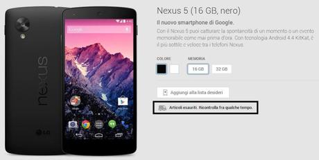 Nexus 5 16GB Black terminato all’interno del Play Store nexus-5-esaurito