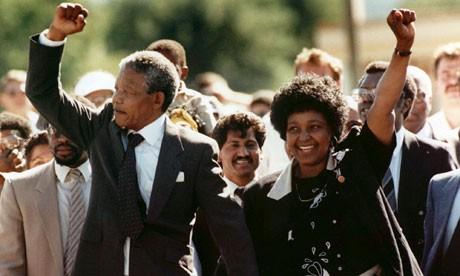 Nelson Mandela obit: 1990: Nelson Mandela and Winnie upon his release from Victor prison, Cape Town