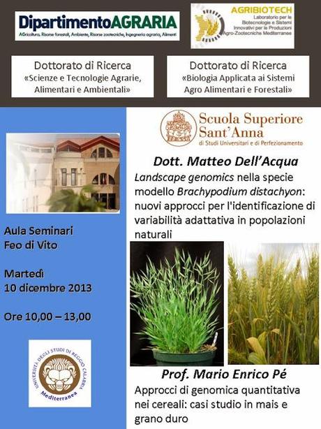 Reggio C.: Ciclo di seminari del Dottorato di Ricerca del Dipartimento di Agraria.