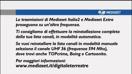 Terminate trasmissioni Mediaset Italia Due e Mediaset Extra sul mux TIMB1