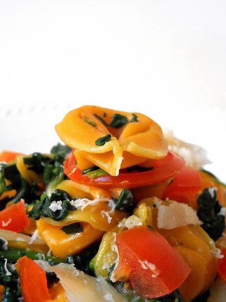 fagottini wiith tomato, spinach and parmisan cheese