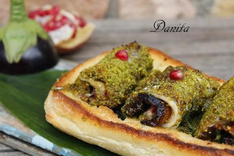 Involtini di pesce spatola con melanzane e melagrana Involtini di pesce spatola con melanzane e melagrana