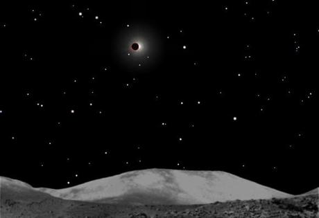 La Terra che eclissa il Sole, vista da Yutu sulla Luna. Accadrà il prossimo 15 aprile. 
