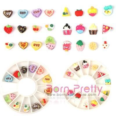 12pcs Cute Sweet Heart Cup Cake Strawberry Fruit Resin 3D Nail Stickers w/box