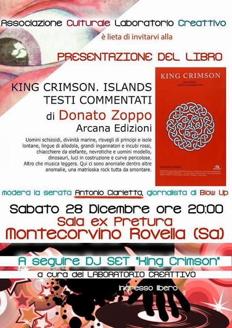 Chi va con lo Zoppo... non perde la presentazione di 'King Crimson. Islands' a Montecorvino Rovella (SA)