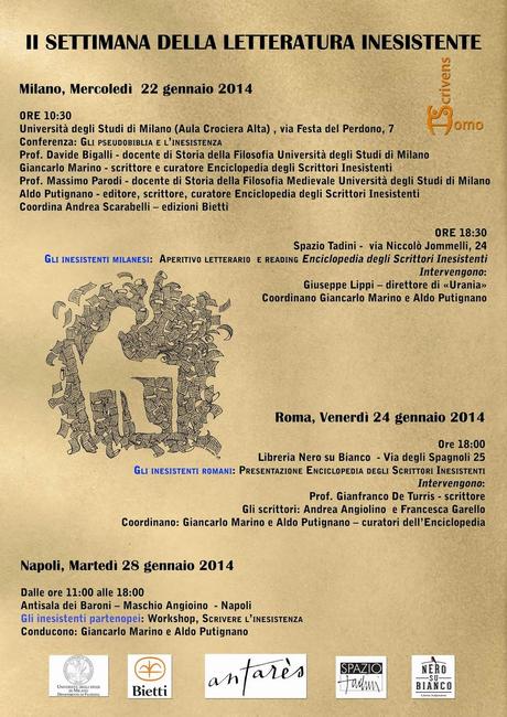 II SETTIMANA DELLA LETTERATURA INESISTENTE / 22-28 gennaio 2014 / MILANO – ROMA – NAPOLI