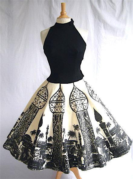 vintage-50s-novelty-print-full-circle-skirt-party-dress