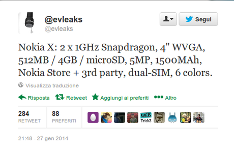 Twitter evleaks Nokia X 2 x 1GHz Snapdragon ...1 Nokia X (Normandy): Evleaks svela le caratteristiche tecniche news nokia normandy nokia Twitter evleaks Nokia X 2 x 1GHz Snapdragon ...1 Nokia X (Normandy): Evleaks svela le caratteristiche tecniche news nokia normandy nokia